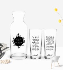 Kişiye Özel Renkli Baskılı En Kötü Günümüz Tasarımlı İkili Rakı Bardağı ve Karaf Hediye Seti-1