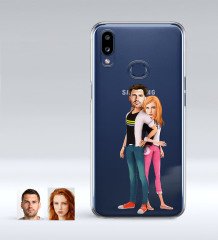 Kişiye Özel Sevgililer Karikatürlü Samsung Galaxy A10s İnce Şeffaf Silikon Telefon Kapağı-39