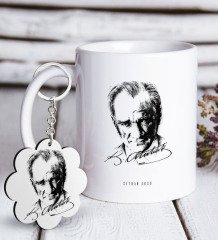 Kişiye Özel Atatürk Temalı Beyaz Kupa ve Anahtarlık Hediye Seti-18