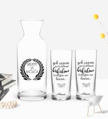 Kişiye Özel Renkli Baskılı Yok Canım Ne Üzülmesi Tasarımlı İkili Rakı Bardağı ve Karaf Hediye Seti-1