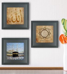 BK Gift Dini 3âlü Ahşap Çerçeveli Taş Duvar Dekoru-4