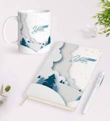 Kişiye Özel Yılbaşı Mutlu Yıllar Beyaz Defter Kalem ve Kupa Seti-26