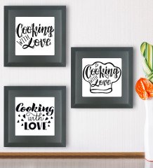 BK Gift Mutfak Temalı 3âlü Ahşap Çerçeveli Taş Duvar Dekoru-1
