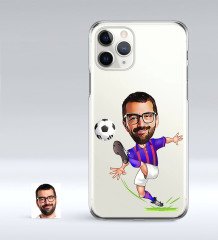 Kişiye Özel Bordo Mavi Futbolcu Karikatürlü iPhone 11 Pro İnce Şeffaf Silikon Telefon Kapağı
