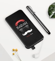 Kişiye Özel Yakışıklı Babam Siyah 5000 mAh Powerbank ve Kalem Seti-5