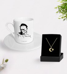 Kişiye Özel Atatürk Temalı Türk Kahvesi Fincanı Ve Ay Yıldız Kolye Hediye Seti-19