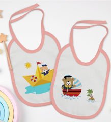 BK Kids Sevimli Kaptan Tasarımlı 2âli Pembe Mama Önlüğü-1