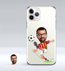 Kişiye Özel Sarı Kırmızı Futbolcu Karikatürlü iPhone 11 Pro İnce Şeffaf Silikon Telefon Kapağı
