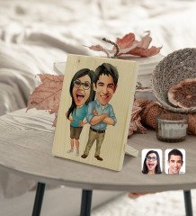 Kişiye Özel Sevgililer Karikatürlü Dekoratif Ahşap Çerçeve Model 101