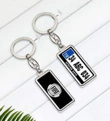 Kişiye Özel Plakalı FIAT Logolu Çift Taraflı Metal Krom Anahtarlık-1