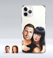 Kişiye Özel Sevgililer Karikatürlü iPhone 11 Pro İnce Şeffaf Silikon Telefon Kapağı-37