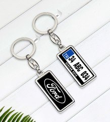 Kişiye Özel Plakalı Ford Logolu Çift Taraflı Metal Krom Anahtarlık-1