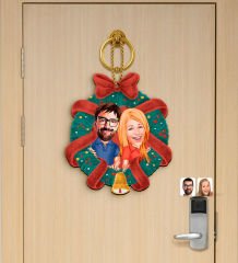 BK Gift Kişiye Özel Sevgililer Yılbaşı Karikatürlü Ahşap Kapı Süsü-1