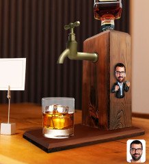 BK Gift Kişiye Özel Kabartmalı Karikatür Figürlü Musluklu Ahşap İçki Standı-1