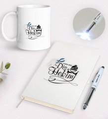 Kişiye Özel Diş Hekimi Tasarımlı Defter Kupa ve Dokunmatik Işıklı Kalem Seti-2