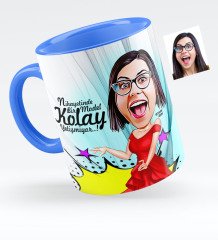 Kişiye Özel Bayan Model Karikatürlü Mavi Kupa Bardak - 1