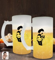 Kişiye Özel Sevgililer Silüet Tasarımlı 2âli Buzlu Cam Bira Bardağı 50cl-1