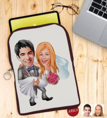 Kişiye Özel Sevgililer Karikatürlü Taşınabilir Koruyucu Tablet Kılıfı & Organizer Çanta - Bordo-7