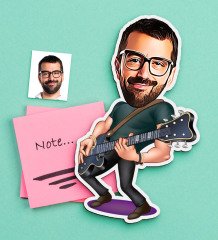 Kişiye Özel Bay Gitarist Karikatürlü Ahşap Magnet