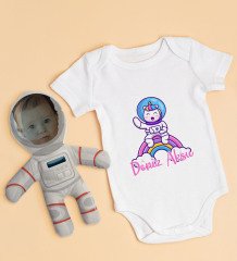 BK Kids Kişiye Özel Fotoğraflı Bebek Yastık ve Bebek Body Zıbın Hediye Seti - Model 43