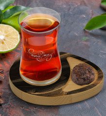 Kişiye Özel Mermer Tasarımlı Doğal Ahşap Tabaklı Heybeli Çay Bardağı Sunum Seti Model 8