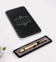 Kişiye Özel İsimli Lüks Siyah Kalem ve 5.000 Mah Powerbank Hediye Seti-9