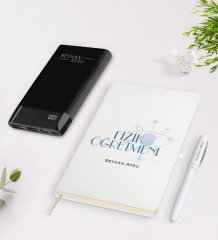 Kişiye Özel Fizik Öğretmeni Beyaz Defter Kalem 10.000 Mah Powerbank Hediye Seti-1
