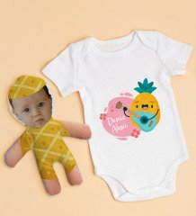 BK Kids Kişiye Özel Fotoğraflı Bebek Yastık ve Bebek Body Zıbın Hediye Seti - Model 49