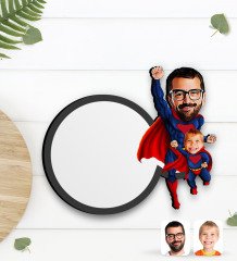 Kişiye Özel Süper Baba ve Çocuk Karikatürlü Ahşap Bardak Altlığı-1