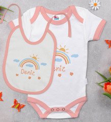 BK Kids Kişiye Özel İsimli Pembe Bebek Body Zıbın ve Mama Önlüğü Hediye Seti-33