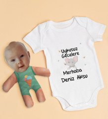 BK Kids Kişiye Özel Fotoğraflı Bebek Yastık ve Bebek Body Zıbın Hediye Seti - Model 54