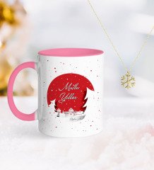 Kişiye Özel Yılbaşı Mutlu Yıllar Pembe Kupa ve Kar Tanesi Kolye-1