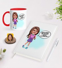 BK Gift Kişiye Özel Kız Çocuk Kolay Yetişmiyor Karikatürlü 2023 Ajanda Kalem ve Kırmızı Kupa Seti-5