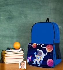 BK Gift Kişiye Özel Astronot Tasarımlı Lacivert Okul Çantası-1