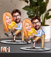 BK Gift Kişiye Özel Sevgililer Karikatürlü 2âli Ahşap Biblo Seti-102