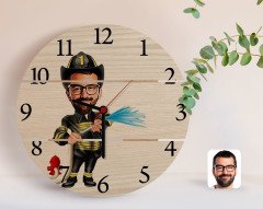 Kişiye Özel İtfaiyeci Karikatürlü Otantik Ahşap Palet Saat-1