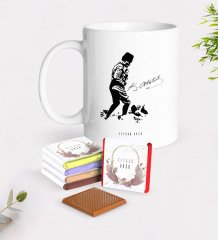 Kişiye Özel Atatürk Temalı Beyaz Kupa ve Çikolata Hediye Seti-16