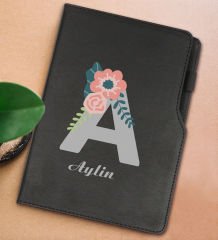 BK Gift Kişiye Özel Harf ve İsim Tasarımlı Siyah Termo Deri Not Defteri 15x21cm-3