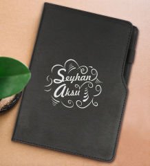 BK Gift Kişiye Özel İsimli Siyah Termo Deri Not Defteri 15x21cm-6