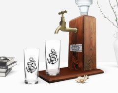 Kişiye Özel Renkli Baskılı Kaptan Tasarımlı İkili Rakı Bardağı ve Ahşap Rakı Standı Hediye Seti-6
