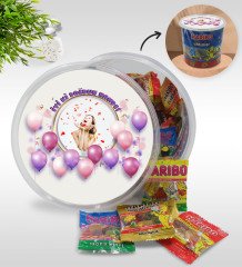 Kişiye Özel İsimli Fotoğraflı Doğum Günü Tasarımlı Dev Boy Haribo Minis Kovası (10gx100adet) Model 2