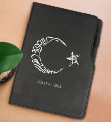 BK Gift Kişiye Özel Kaligrafi Atatürk Tasarımlı Siyah Termo Deri Not Defteri 15x21cm-1