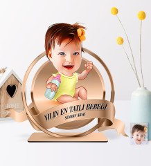 Kişiye Özel Yılın En Tatlı Bebeği Karikatürlü 3D Ahşap Biblo Plaket - 1