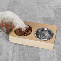 BK Home Ahşap Standlı Kedi Mama ve Su Kabı