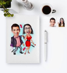 Kişiye Özel Sevgililer Karikatür 2023 Deri Ajanda & Kalem Hediye Seti - 4