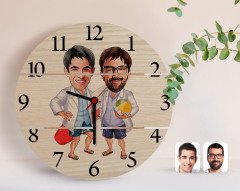 Kişiye Özel Kankalar Karikatürlü Otantik Ahşap Palet Saat-2