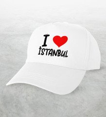 BK Gift I Love İstanbul Tasarımlı Beyaz Şapka - Model 1