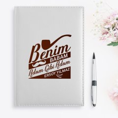 BK Gift Kişiye Özel Benim Babam Adam Gibi Adam Tasarımlı 2023 Beyaz Deri Ajanda - 1