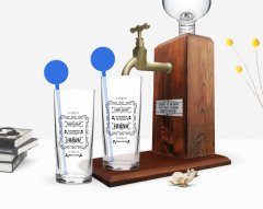 Kişiye Özel Renkli Baskılı Yeşilçam Replikleri Seni Babandan İsteyeceğim Tasarımlı İkili Vodka Bardağı ve Ahşap Vodka Standı Hediye Seti-1