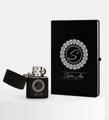 Kişiye Özel İsimli Siyah Defter ve Benzinli Çakmak Seti - 2